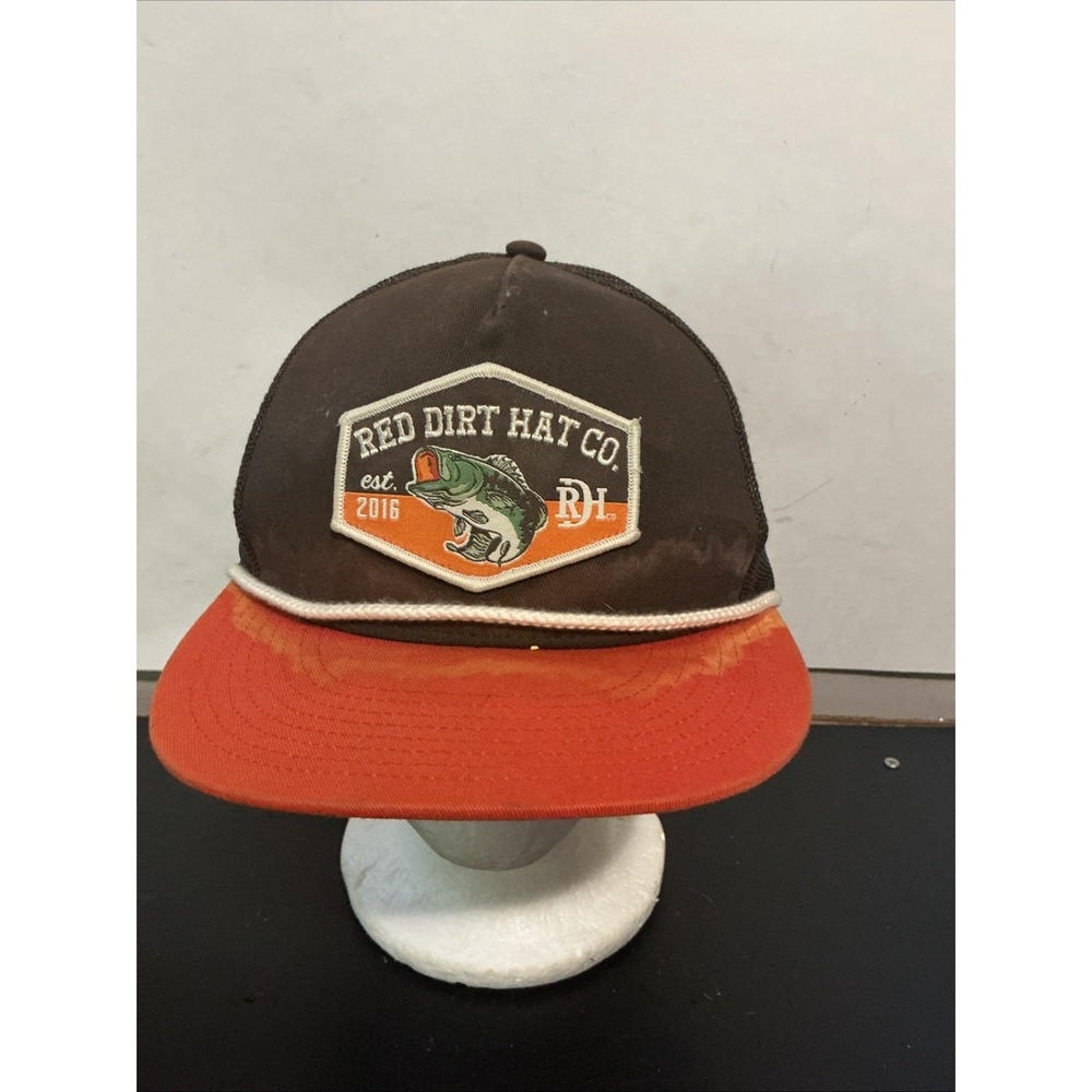 Red Dirt Hat Co Bass Fish Trucker Mesh Snapback Brown Orange RDHC-436 STAINS
